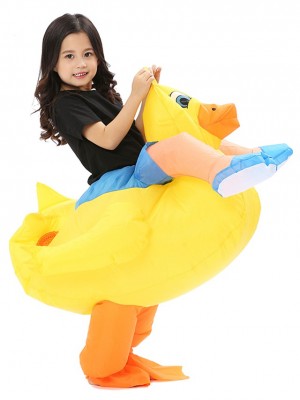 Yellow Duck with Eyelashes Carry me Ride on Inflatable Costume for Adult/Kid