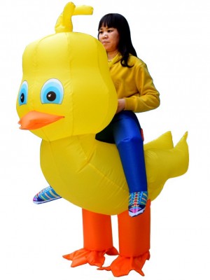 Yellow Duck with Big Head Carry me Ride on Inflatable Costume for Adult/Kid