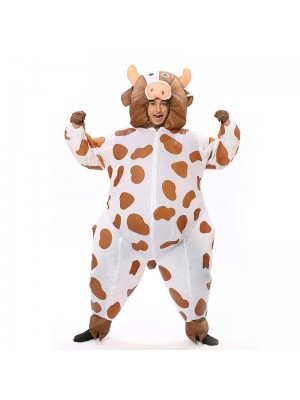 Cow Milk Cattle Inflatable Costume Halloween Christmas Costume for Adult/Kid Coffee Color