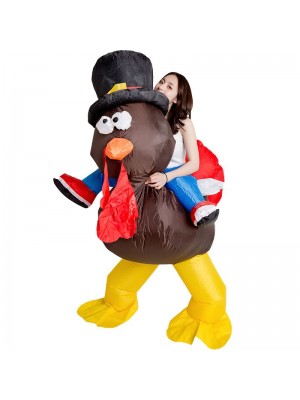 Turkey with Red Tail Carry me Ride on Inflatable Costume Thanksgiving Day for Adult