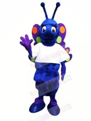 Blue Butterfly with White T-shirt Mascot Costumes Animal