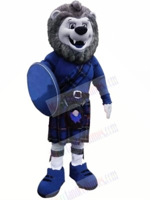 Grey Lion with Blue Suit Mascot Costumes Animal	