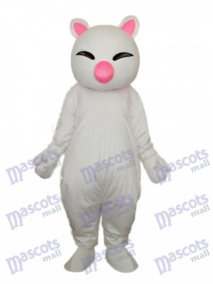 Big Pink Nose White Cat Mascot Adult Costume