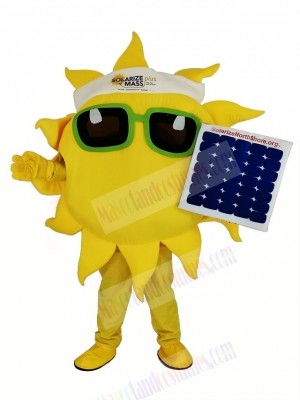 Funny Sun Holding a Solar Panel Mascot Costume