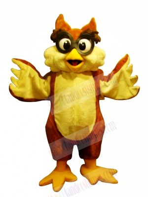 Yellow Owl with Glasses Mascot Costumes Cartoon	