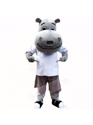 Gray Hippo with White Shirt Mascot Costumes School