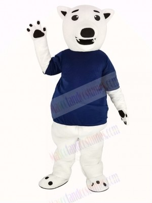 White Bear with Blue T-shirt Mascot Costume