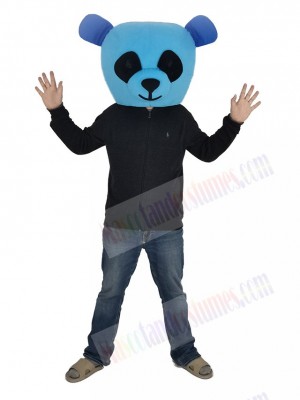 Blue Panda with Black Eyes Mascot Costume Head Only