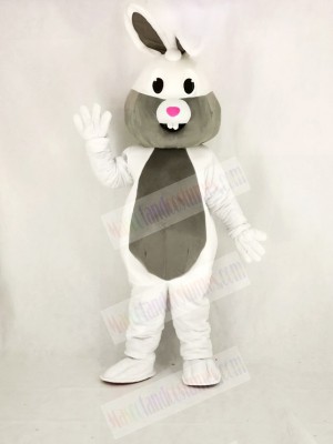 White and Grey Easter Bunny Rabbit Mascot Costume Cartoon	