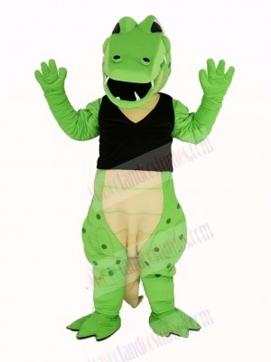 Power Green Crocodile in Black Vest Mascot Costume Animal