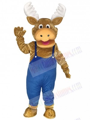 Ikea Moose Mascot Costumes with Dark Blue Overalls Animal