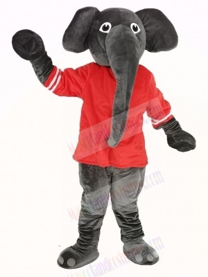 Grey Elephant with Red T-shirt Mascot Costume