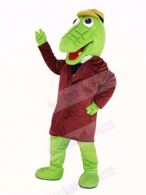 Green Crocodile with Hat Mascot Costume Animal