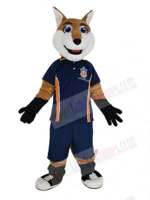 Smiling Fox in Blue Sport Shirt Mascot Costume