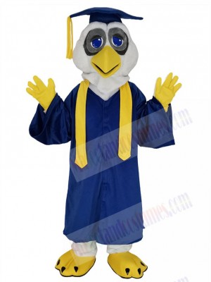 Professor Owl Mascot Costume Animal in Royal Blue Bachelor Gown