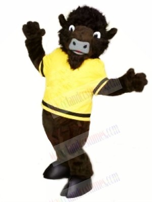 Wild Buffalo with Yellow T-shirt Mascot Costumes Cartoon	