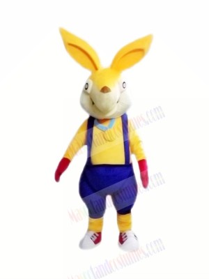 Yellow Rabbit with Blue Overalls Mascot Costumes Cartoon	