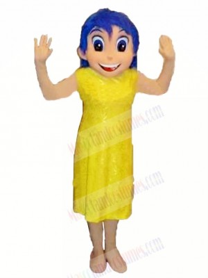 Happy Girl in Yellow Dress Mascot Costume Cartoon