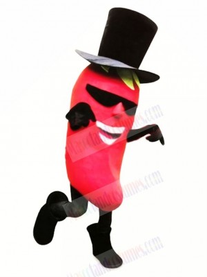 Chili Pepper with Black Hat Mascot Costume Cartoon