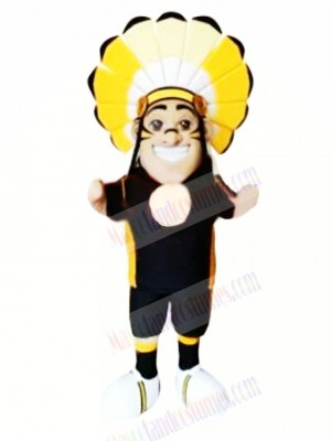 Indian With Yellow Headdress Mascot Costume People