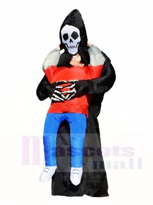 Skull Monster Carry Me on Black Demon Inflatable Halloween Costumes for Adult 
