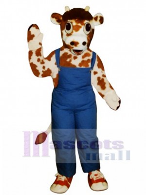 Calf with Overalls & Tennis Shoes Mascot Costume