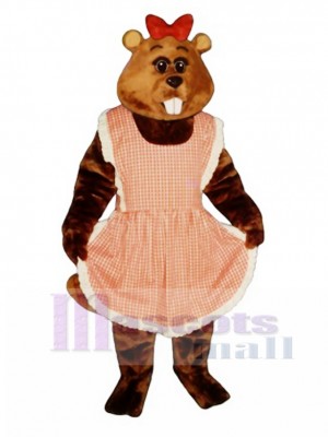 Gloria Beaver with Apron & Bow Mascot Costume