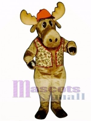 Cute Milton Moose with Hunting Vest & Hat Mascot Costume