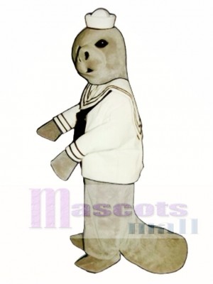 Cute Manatee with Sailor Shirt & Hat Mascot Costume