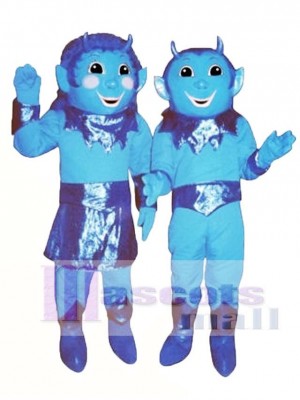 Girl Blue Devil (on left) Mascot Costume
