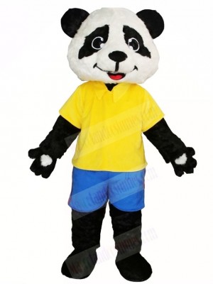 Yellow Shirt Blue Pants Panda Mascot Costumes Animal