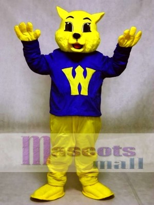 Cute Winner Wildcat Cat Mascot Costumes in Blue Shirt Animal