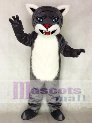 Gray Wildcat Mascot Costume with Yellow Eyes