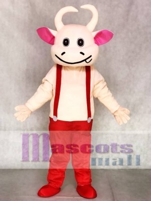 Red Overalls Cow Mascot Adult Costumes Animal