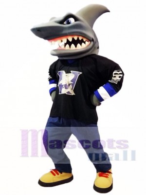 Black Shirt Shark Mascot Costume Ocean