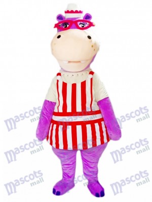 Purple Hippo Hippopotamus with Glasses Mascot Costume  