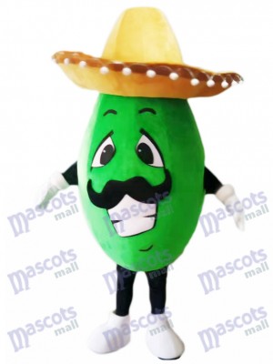 Mexican Avocado Mascot Costume with a Big Hat 