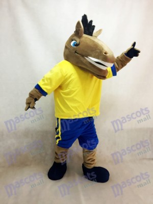 Sport Team Broncho Horse with Yellow Shirt Mascot Costume Animal