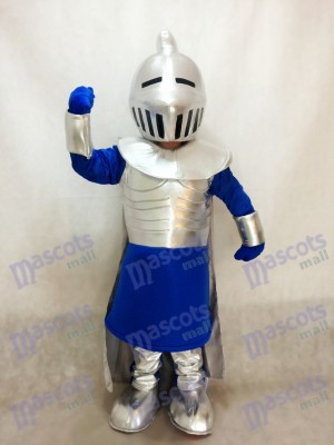 Silver Knight in Blue Mascot Costume People