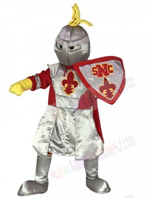 Silver Adult Knight St Norbert Mascot Costume with Red Cloak