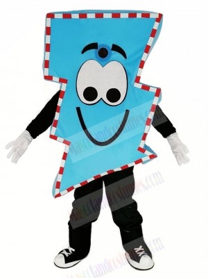 Mr. Electric Blue Lightning Bolt with Thick Stripes Mascot Costume