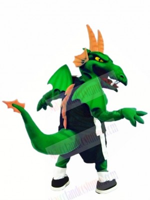 Green and Orange Dragon with Wings Mascot Costume Cartoon