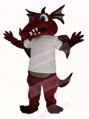 Wine Color Dragon in White T-shirt Mascot Costume