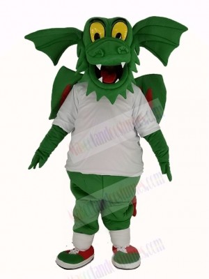 Dark Green Dragon with White T-shirt Mascot Costume