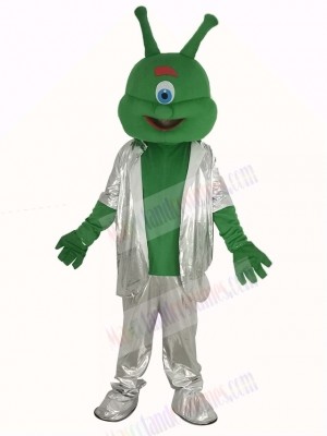 Green Alien in Silver Suit Mascot Costume