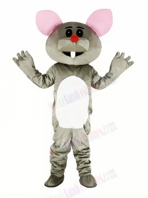 Gray Mouse with Red Nose Mascot Costume Cartoon