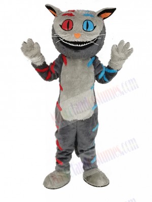 Cheshire Cat with Red and Blue Eyes Mascot Costume Cartoon