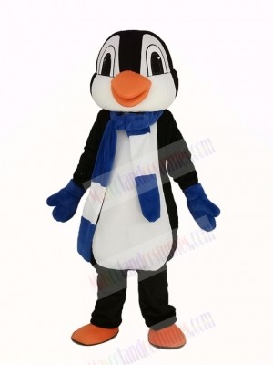 Penguin With Blue and White Scarf Mascot Costume