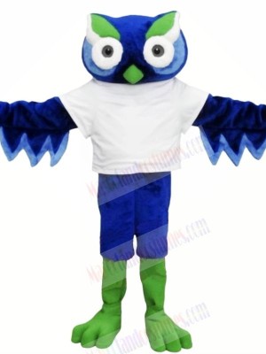 Cute Blue Owl with Green Eyebrow Mascot Costumes Animal