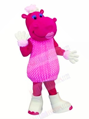 Pink Hippo in Dress Mascot Costumes Cartoon